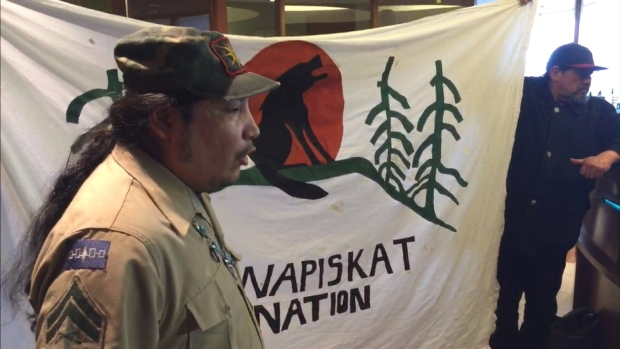 Protesters participating in a sit-in at the Indian and Northern Affairs Canada office in Toronto