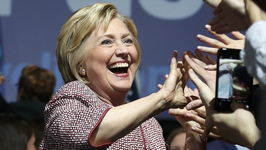 REUTERS  Adrees Latif              Hillary Clinton greets supporters at her victory rally the night she won the New York primary