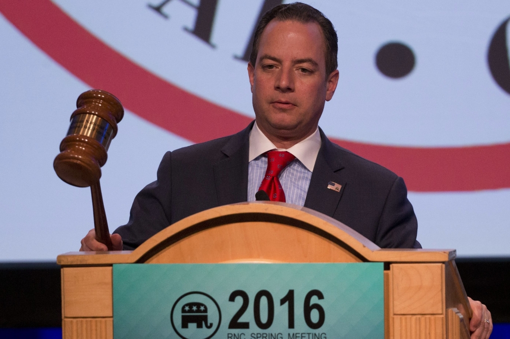 GOP 2016 Spring Meeting Republican National Committee chairman Reince Priebus bangs the gavel to signal the end the general session of the Republican National Committee spring meeting Friday in Hollywood Fla