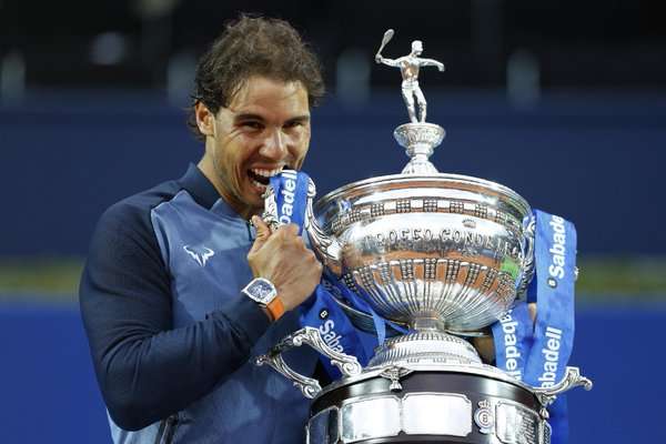 Rafael Nadal with the Barcelona Open trophy on Sunday