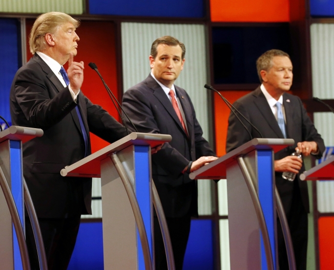 Republican candidates Donald Trump Ted Cruz and John Kasich