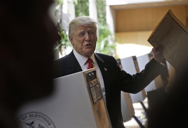 Republican presidential candidate Donald Trump votes in New York on Tuesday