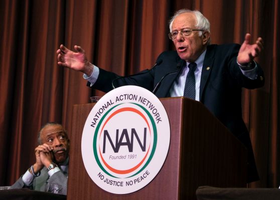 Democratic presidential candidate Bernie Sanders addresses the National