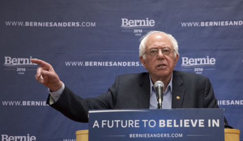 Democratic presidential candidate Sen. Bernie Sanders of Vermont speaks to reporters after a campaign event in the Queens borough of New York