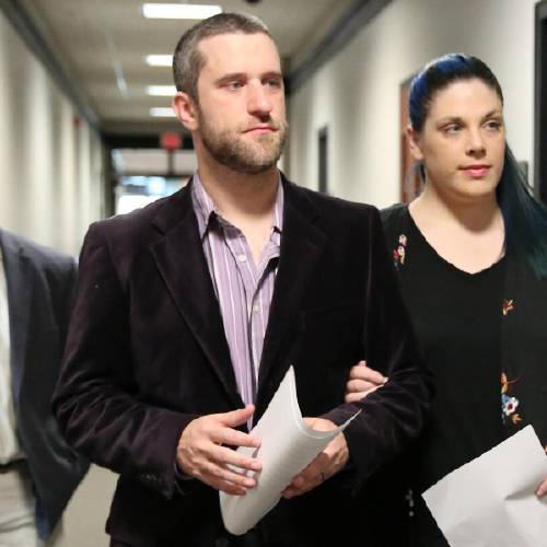 'Saved by the Bell actor Dustin Diamond enters the court with his fiancee Amanda Schutz for his sentencing in June. Credit Mike De Sisti