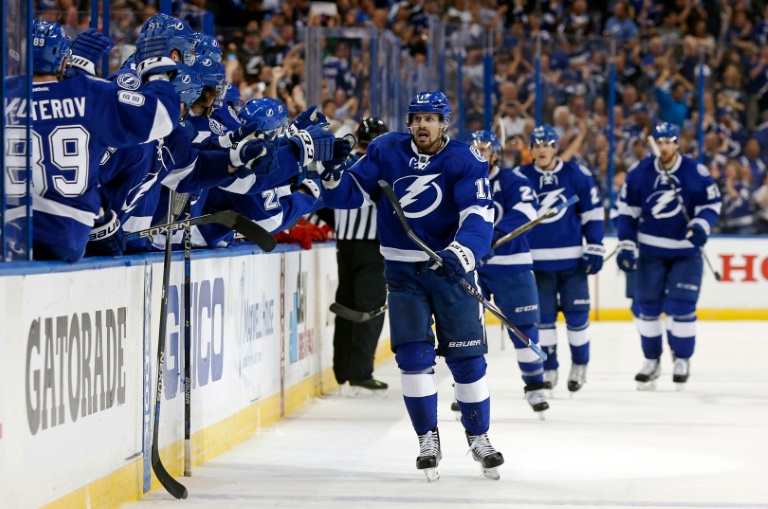 Getty Images  AFP  Mike Carlson Alex Killorn of the Tampa Bay Lightning celebrates his goal against the Detroit Red Wings during Game Five of the Eastern Conference First Round