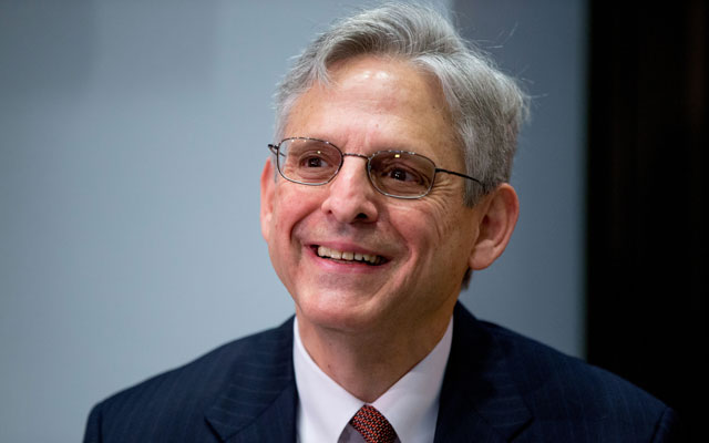 Judge Merrick Garland President Barack Obama’s choice to replace the late Justice Antonin Scalia on the Supreme Court smiles as he meets with Sen. Heidi Heitkamp D-N.D. in her office on Capitol Hill in Washington Thursday