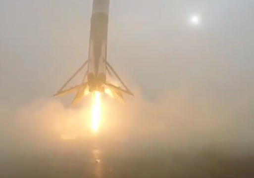 A Falcon 9 attempts to land on a droneship in January. It did land but tipped over