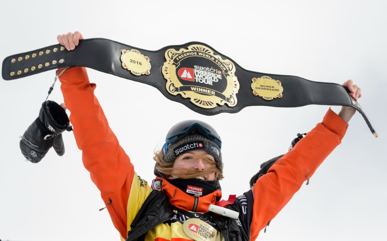 AFP  File  Fabrice Coffrini World snowboard champion Estelle Balet holds up her overall belt after winning the women's event during the Verbier Xtreme Freeride World Tour final