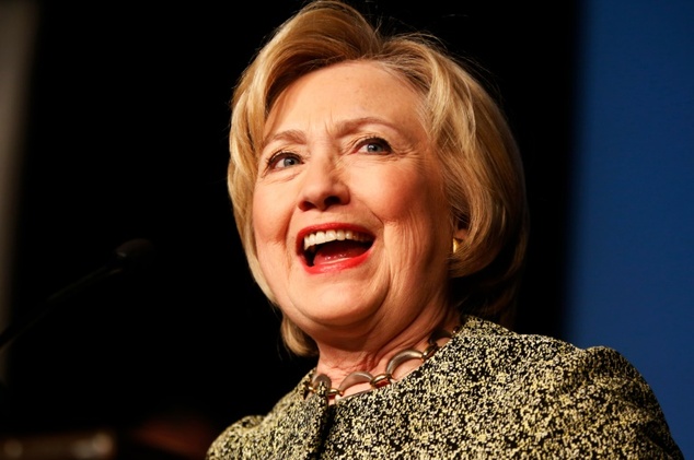 Democratic presidential candidate Hillary Clinton speaks at a labor organization gathering