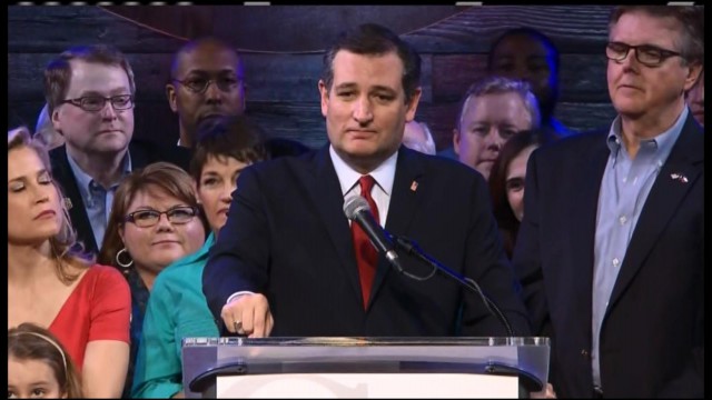 Ted Cruz speaks to supporters in Stafford on Super Tuesday after winning Texas primary