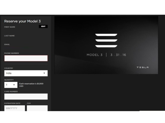 Tesla Model 3 Bookings open in India Launching Soon