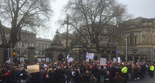 The protestors outside the Dáil today. Pic Juno McEnroe