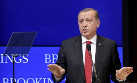 Turkish President Tayyip Erdogan speaks at the Brookings Institute in Washingt