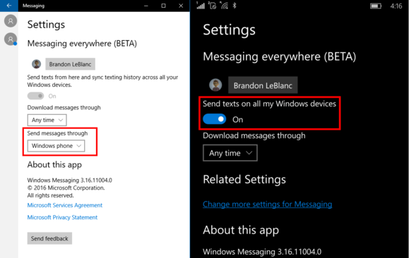 To enable Messaging Everywhere in this new build of Windows 10 Mobile go into the Settings menu