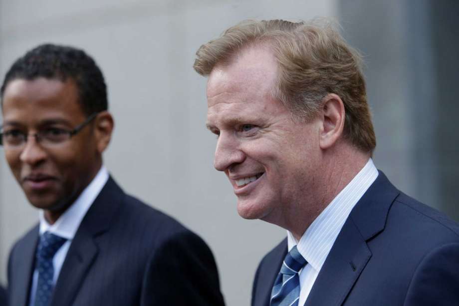 NFL Commissioner Roger Goodell right leaves federal court in New York. A federal appeals court has ruled Monday