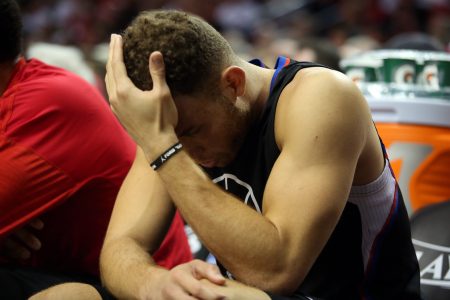 Blake Griffin reaggrivated a left quad injury suffered earlier in the season and is out for the remainder of the playoffs. Mandatory Credit Jaime Valdez-USA TODAY Sports