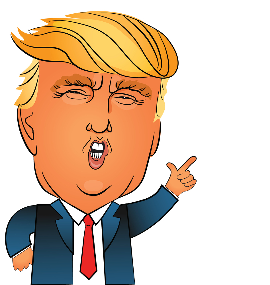 Character portrait of Donald Trump giving a speech