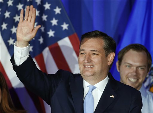 Republican presidential candidate Sen. Ted Cruz R-Texas waves during a primary night campaign event in Milwaukee. While the focus of the Republican presidential campaign shifts eastward to the New York primary C