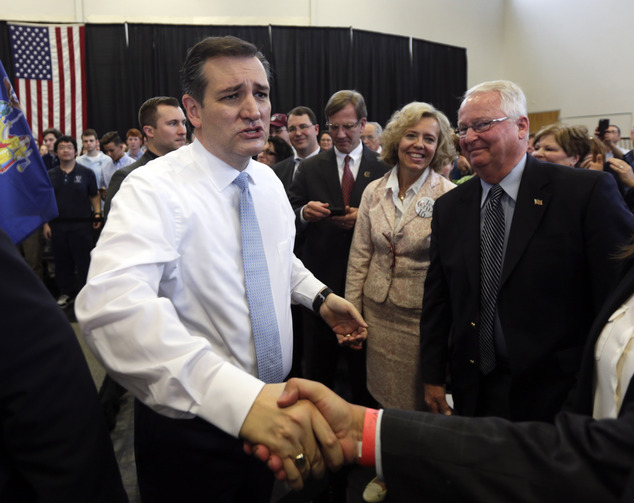 Republican presidential candidate Sen. Ted Cruz R-Texas greets supporters after speaking at a campaign event at Mekeel Christian Academy on Thursday Apri