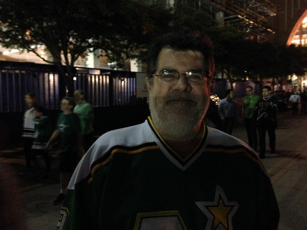 Jim Conrad a happy Dallas Stars fan after his hockey team beat the Minnesota Wild. Conrad grew up in Minnesota and some relatives are still angry the North Stars left the state for Texas to become the Stars