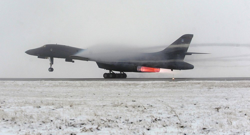 A B-1B Lancer strategic bomber takes off from Ellsworth Air Force Base in support of Operation Odyssey Dawn in Libya in this U.S. Air Force file handout