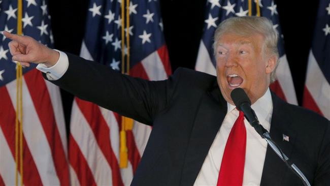 US Republican presidential front-runner Donald Trump speaks in Warwick Rhode Island on Monday