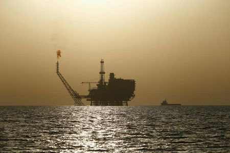 An offshore oil platform is seen at the Bouri Oil Field off the coast of Libya