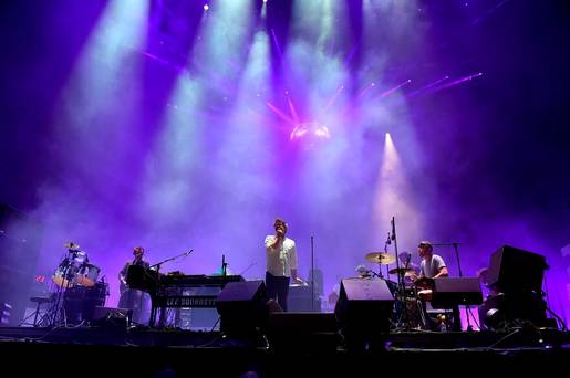 Musicians Al Doyle Nancy Whang Tim Goldsworthy James Murphy and Pat Mahoney of LCD Soundsystem perform onstage during day 1 of the 2016 Coachella Valley Music & Arts Festival Weekend 2 at the Empire Polo Club