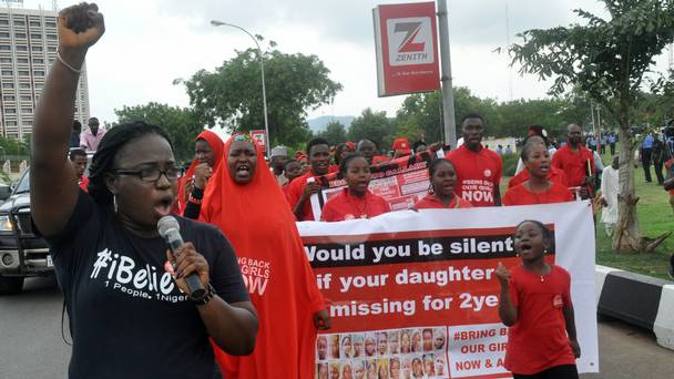 Women and children rescued from Boko Haram last July as video appearing to show some of the kidnapped Chibok girls was aired