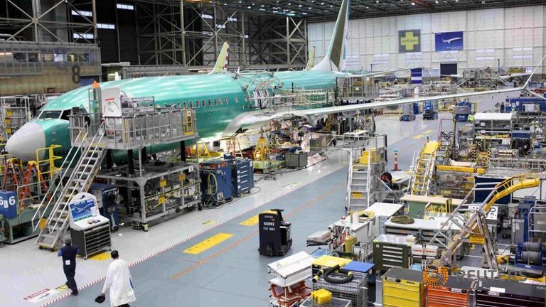 A Boeing 737 MAX plane is seen during a media tour of the Boeing plant in Renton Washingt