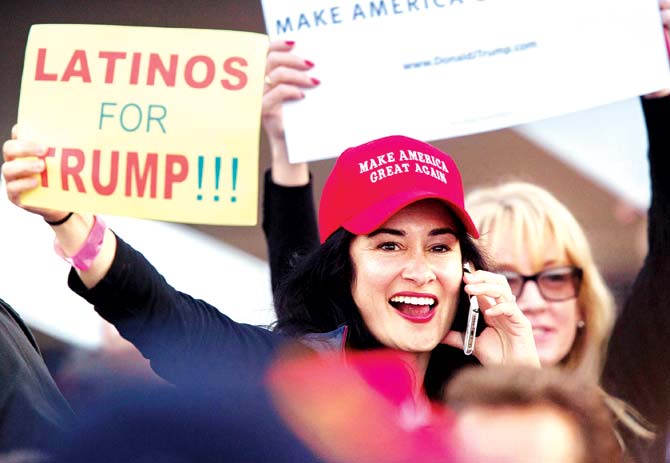 A Donald Trump supporter at the rally in Costa Mesa California. Pic  AFP