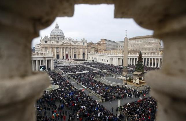 A general view of St. Peter's Square as Pope Francis leads a mass to mark opening of the Catholic Holy Year or Jubilee at the Vatican