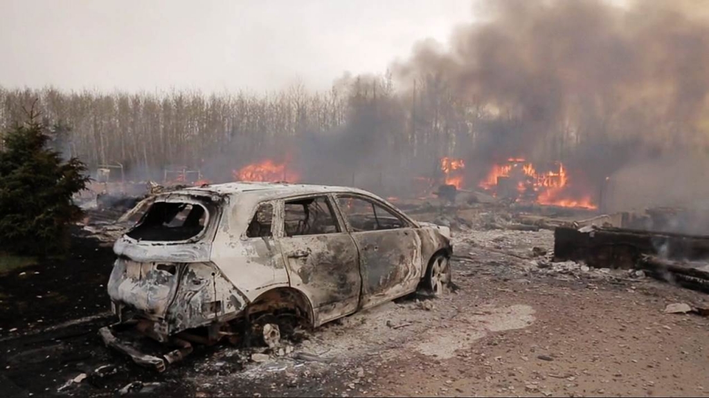 A massive wildfire engulfs Fort Mc Murray on May 5 after 88,000 people evacuated the area. Jim Seida  NBC News