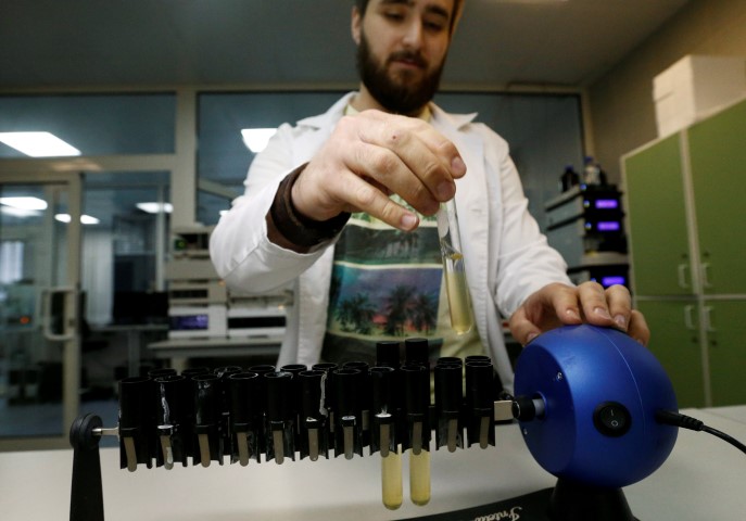 A technician at work in the Russian anti-doping laboratory in Moscow