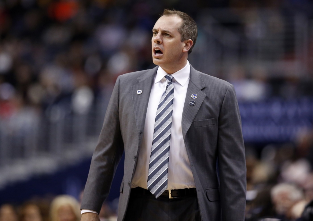 Indiana Pacers head coach Frank Vogel reacts during the second half of an NBA basketball game against the Washington Wizards Saturday