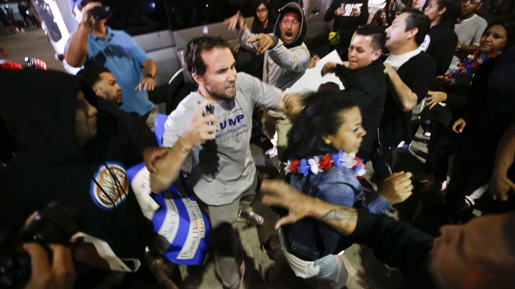 Protests at Trump California rally turn violent