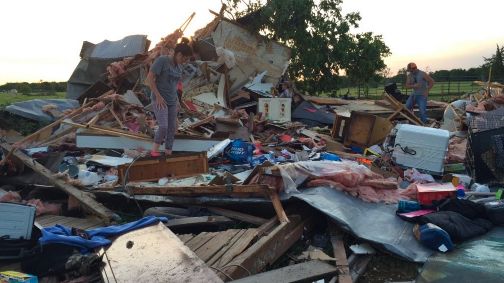 About 125 miles north of Dallas another tornado struck Katie Oklahoma causing extensive damage to the small town