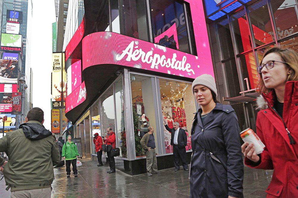 The Aeropostale clothing store in New York's Times Square. Once worth almost $2.6 billion Aeropostale's market capitalization has fallen to about $2 million and its share price hovers around 3 cents.
The Associated Press