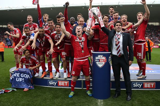 Aitor Karanka and Grant Leadbitter lift the trophy