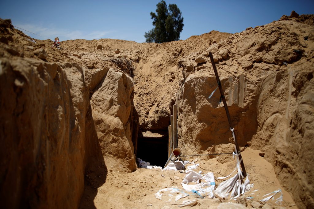 An entrance to a tunnel which Israel's military said it had discovered is seen just outside the southern Gaza Strip