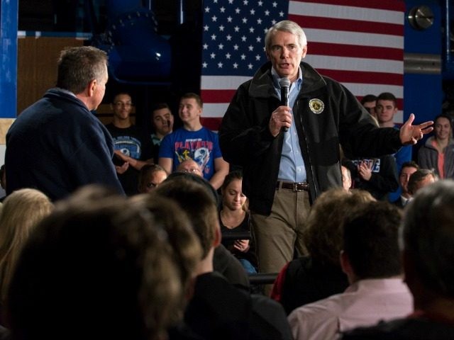 Ohio Senator Rob Portman speaks ahead of Republican presidential candidate Ohio Gov. John Kasich