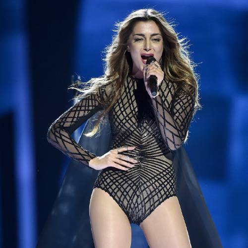 Mukuchyan performs 'LoveWave&#039 during the first Eurovision Song Contest semifinal in Stockholm Sweden Tuesday