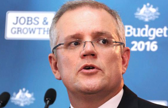 Australia’s Treasurer Scott Morrison speaks at the Budget press conference at Parliament House in Canberra on Tuesday. — AFP