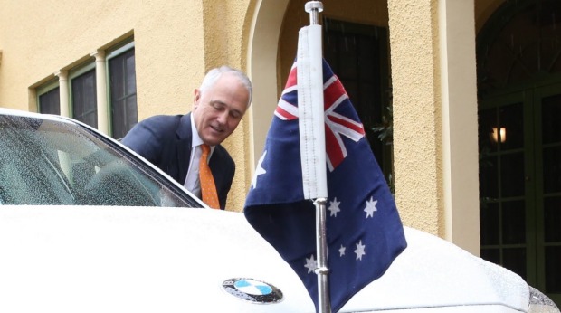 Prime Minister Malcolm Turnbull departs for Government House where he asks Governor General Sir Peter Cosgrove