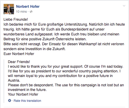 Hofer Admist Defeat in Austria