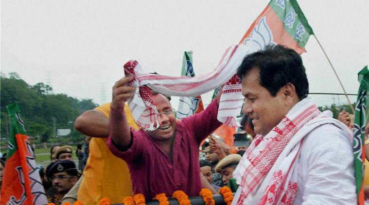 Guwahati BJP chief ministerial candidate Sarbananda Sonowal at a victory procession after the party's thumping win the Assam Assembly polls in Guwahati on Thursday. PTI