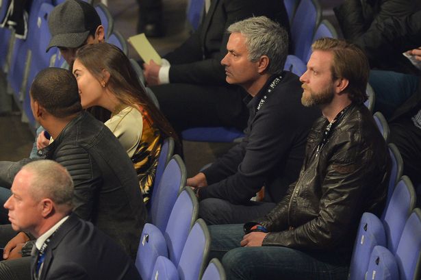 Jose Mourinho looks on during the Daniel Keenan and Dwayne Sheldon fight