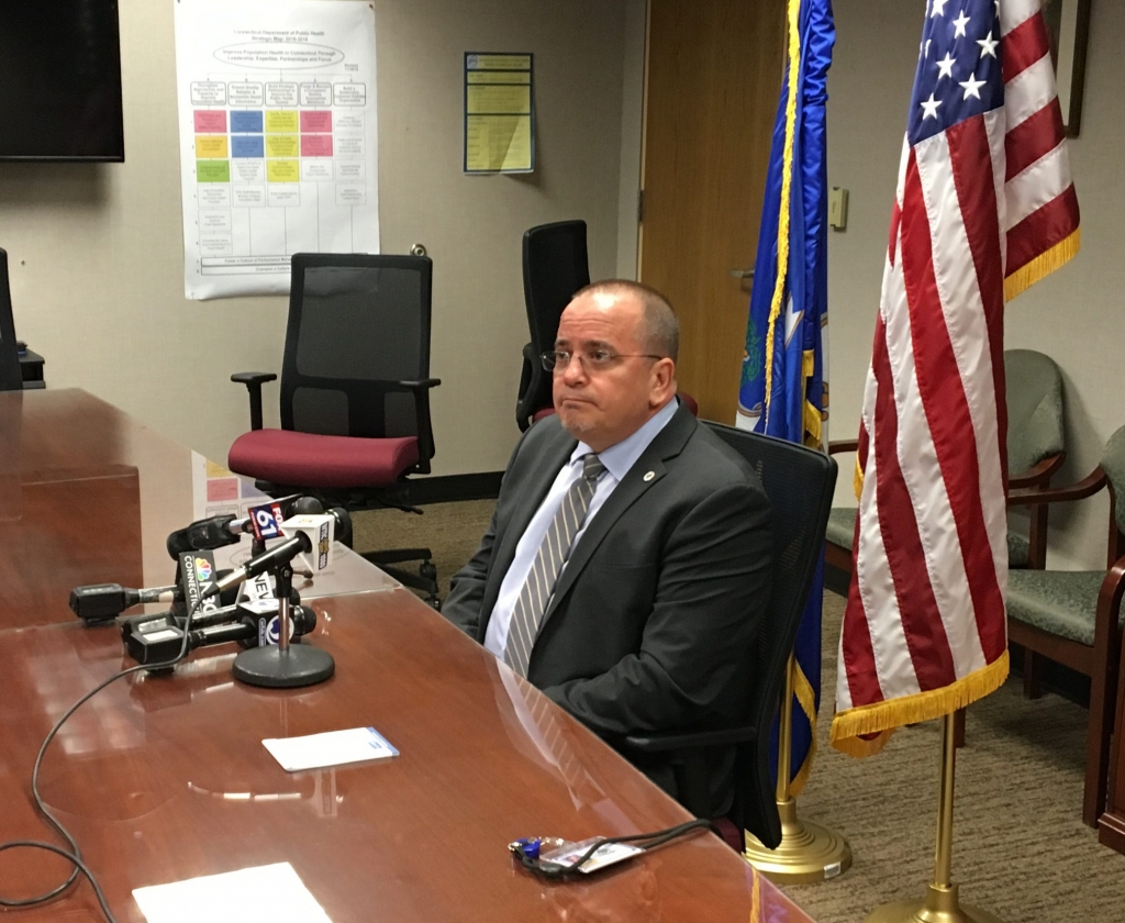 Department of Public Health Commissioner Raul Pino discussing the first case of Zika in a pregnant woman from Connecticut on Tuesday