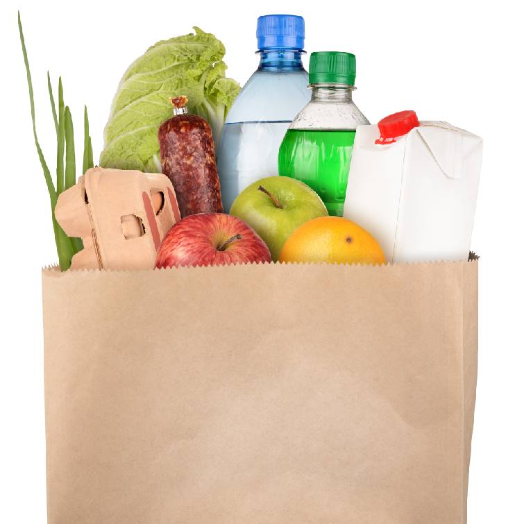 Bag of groceries isolated on white background Bag of groceries isolated on white background